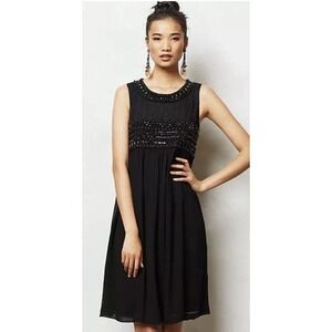 Vineet Bahl Anthropologie Black Dress Womens Petite 4 Black Beaded Swing Flowy